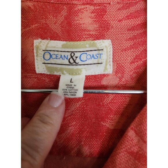 Ocean & Coast Shirt Mens Large Tropical Print Camp Wooden Button Travel - Picture 10 of 16